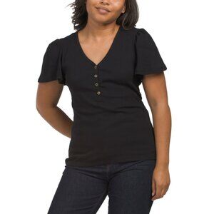 CATHERINE MALANDRINO Black Short Sleeve Poof Top